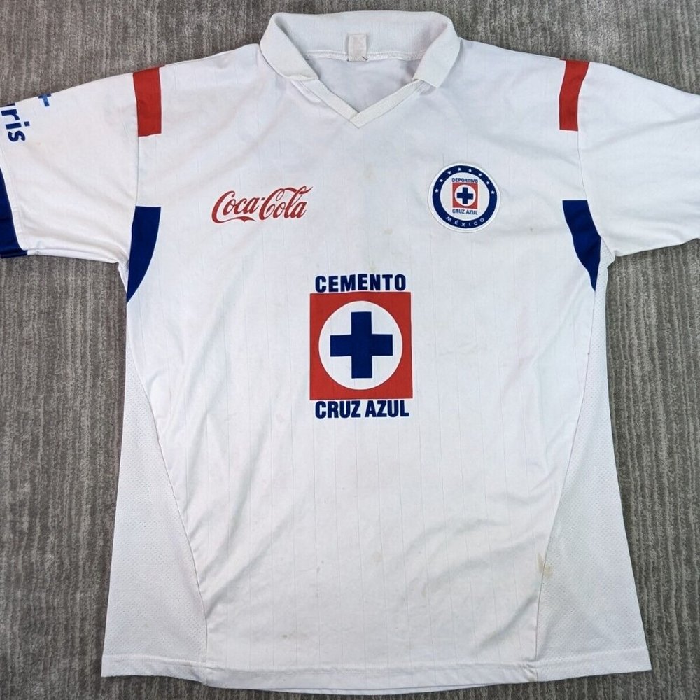 Vintage Cruz Azul Away White Coca-Cola Soccer FMF Jersey Liga MX Large STAINS